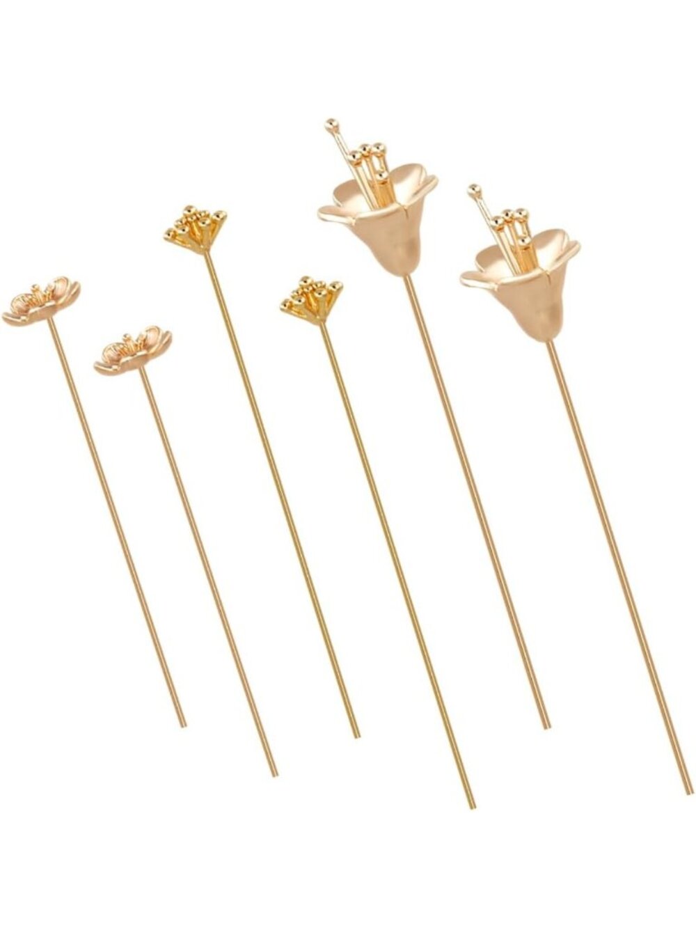 18Pcs Brass Flower Head Pins - 18K Gold Plated Long Wire Needle for DIY Jewelry